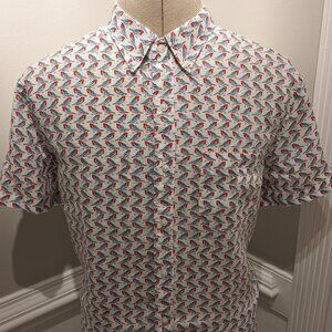J. Crew Shirt Men's Classic Large Linen Bird Print Short Sleeve Button Down
